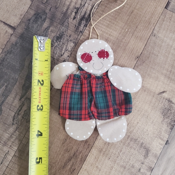 Lot of 3 Holiday homemade felt ornaments plaid mittens Santa framed gingerbread - Picture 12 of 16